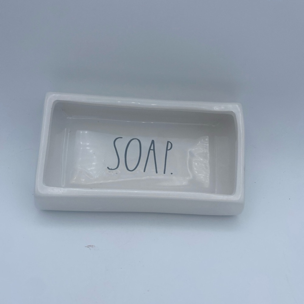 Rae Dunn White Farm House Chic Ceramic Soap Sponge Dish Tray 7.5x3.5”